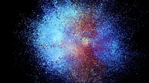 3D rendering of colorful explosion of colored particles on black background Stock Illustration