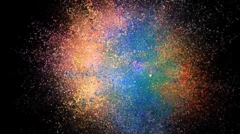 3D rendering of colorful explosion of colored particles on black background Stock Illustration