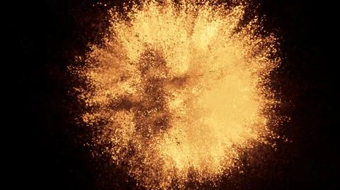 3D rendering of colorful explosion of golden yellow particles on black backgr Illustrazione stock