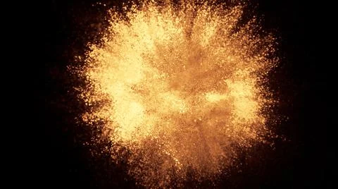 3D rendering of colorful explosion of golden yellow particles on black backgr Illustrazione stock