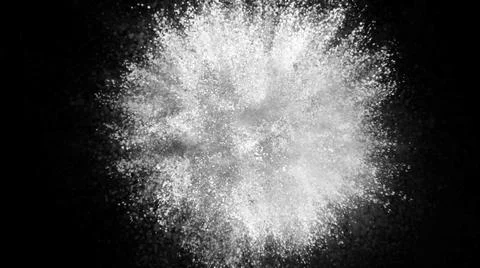 3D rendering of colorful explosion of white particles on black background Illustrazione stock