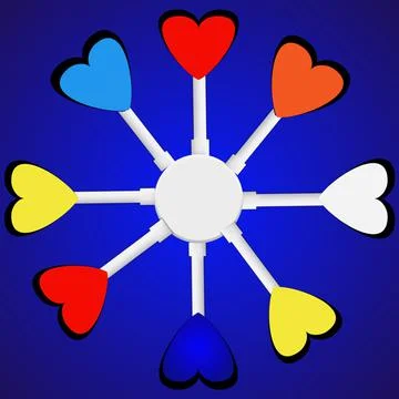 3D Rendering colorful hearts shape abstract a circles isolated on blue Stock-Illustration