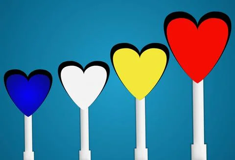 3D Rendering colorful hearts shape abstract isolated on blue gray Stock-Illustration