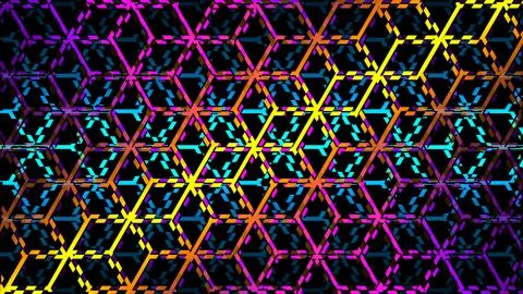 3d Rendering. Colorful hexagons background pattern. Background black dark mod Stock Illustration