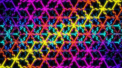 3d Rendering. Colorful hexagons background pattern. Background black dark mod Stock Illustration