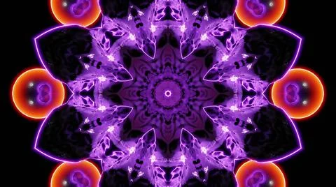 A 3d rendering of a colorful kaleidoscopic pattern with black heart signs and Illustrazione stock
