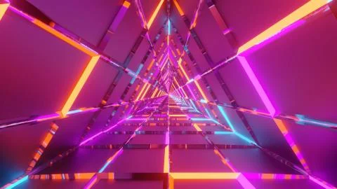 A 3D rendering of colorful lights forming a triangle on a dark pink backgroun イラスト素材
