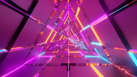 A 3D rendering of colorful lights forming a triangle on a dark pink backgroun 스톡 일러스트