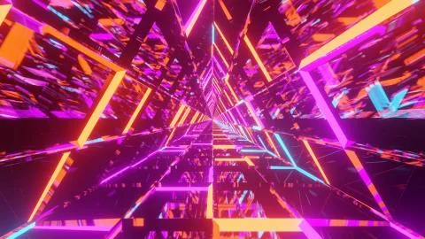 A 3D rendering of colorful lights forming a triangle on a dark pink backgroun Illustrazione stock