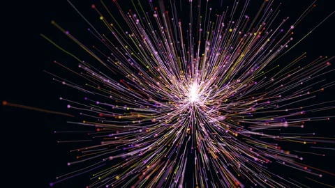 3D rendering colorful particle line like a flower grow. dark purple background. Stock Footage 115454004