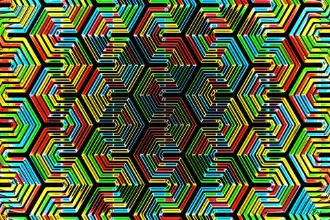 3D rendering.  Colorful  pattern of cubes of different shapes. Minimalistic p Stock Illustration