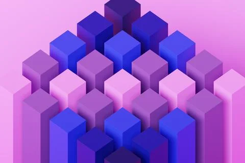 3D rendering. Colorful  pattern of cubes of different shapes. Minimalistic pa Stock Illustration