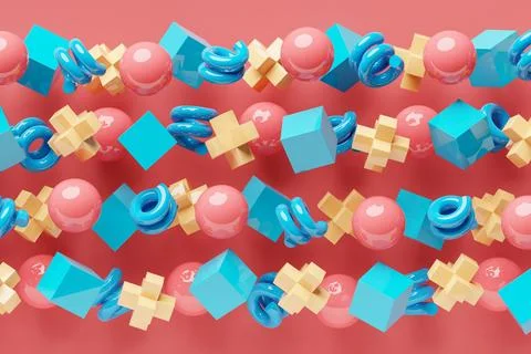 3D rendering.  Colorful  pattern of cubes of different shapes. Minimalistic p Stock Illustration