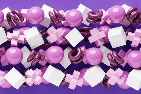 3D rendering.  Colorful  pattern of cubes of different shapes. Minimalistic p Stock Photos