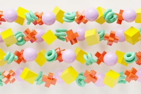 3D rendering.  Colorful  pattern of cubes of different shapes. Minimalistic p Stock Photos