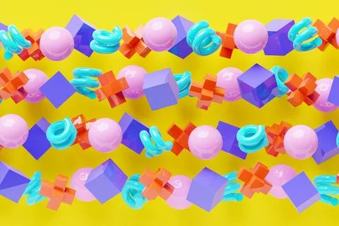 3D rendering.  Colorful  pattern of cubes of different shapes. Minimalistic p Stock Photos