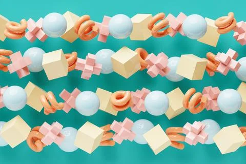 3D rendering.  Colorful  pattern of cubes of different shapes. Minimalistic p Foto stock