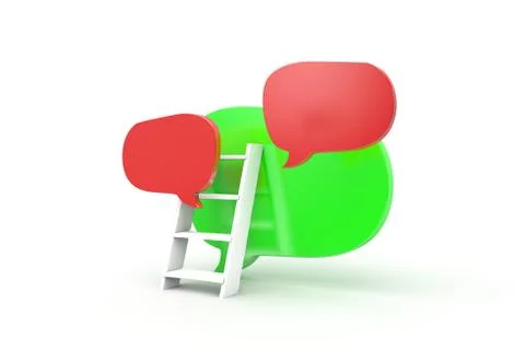 3D Rendering of Colorful Speech Bubbles with Ladder Communication Concept Stock Photos