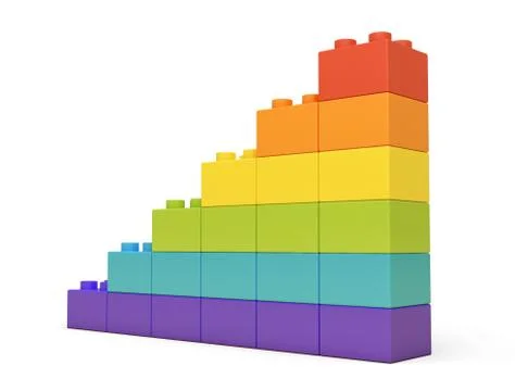 3d rendering of colorful stairs made of many bricks on white background Stock Illustration