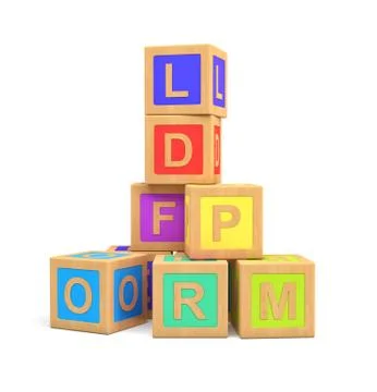 3d rendering of colorful toy blocks with different English letters isolated on a イラスト素材