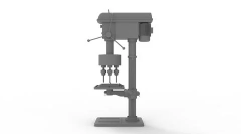 3D rendering of a column drill tool station. Pillar drill workshop instrument Illustrazione stock