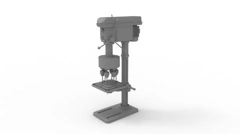 3D rendering of a column drill tool station. Pillar drill workshop instrument Illustrazione stock