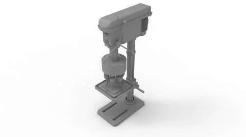 3D rendering of a column drill tool station. Pillar drill workshop instrument Ilustração Stock