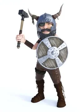 3D rendering of a combat ready cartoon viking. Stock Illustration