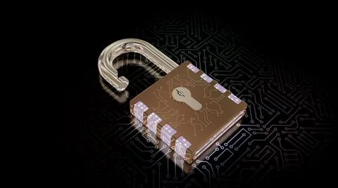 3D rendering of a combination lock. Cybersecurity of digital data, protection Stock-Illustration