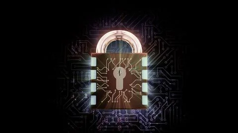 3D rendering of a combination lock. Cybersecurity of digital data, protection Stockillustratie