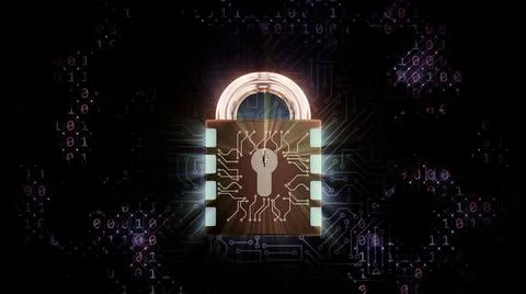 3D rendering of a combination lock. Cybersecurity of digital data, protection Stock-Illustration