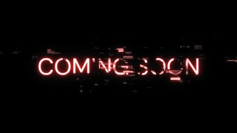 3D rendering coming soon text with screen effects of technological glitches Stock Photos