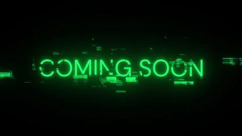 3D rendering coming soon text with screen effects of technological glitches Stock Photos