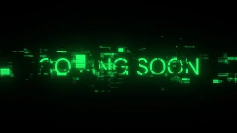 3D rendering coming soon text with screen effects of technological glitches Stock Photos