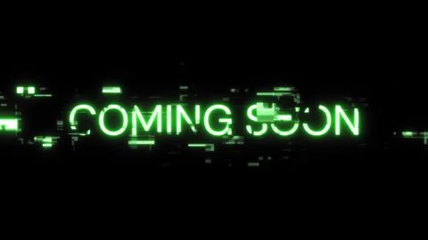 3D rendering coming soon text with screen effects of technological glitches Stock Photos
