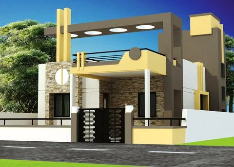 3D rendering of a compact house with a colorful design Illustrazione stock