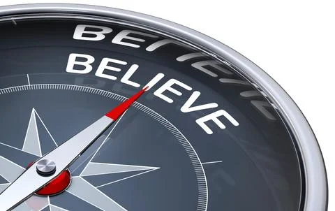 3D rendering of a compass with a believe icon 스톡 일러스트