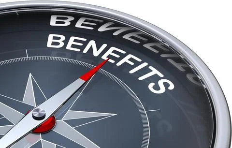 3D rendering of a compass with a benefits icon 스톡 일러스트