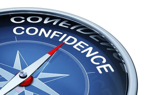 3D rendering of a compass with a confidence icon 스톡 일러스트