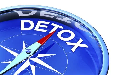 3D rendering of a compass with a detox icon Illustrazione stock