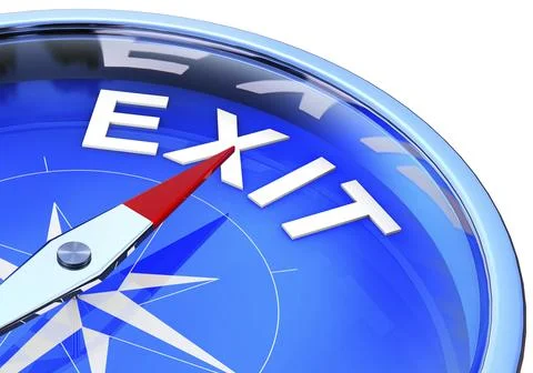 3D rendering of a compass with an exit icon Illustrazione stock