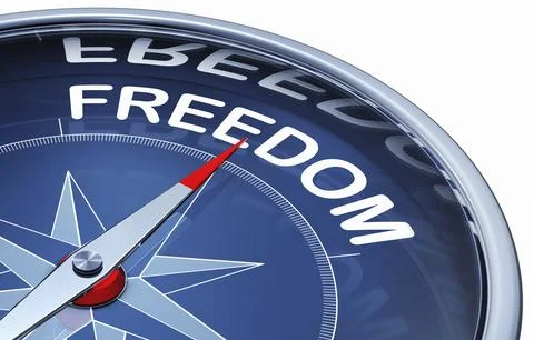 3d rendering of a compass with a freedom icon Illustrazione stock