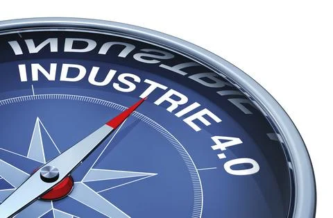 3D rendering of a compass with a industry 4.0 icon Illustrazione stock