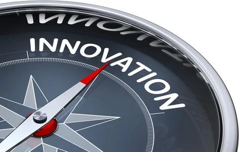 3D rendering of a compass with a innovation icon Illustrazione stock