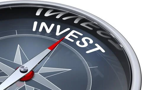 3D rendering of a compass with a invest icon Illustrazione stock