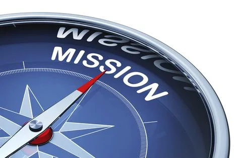 3D rendering of a compass with a mission icon Illustrazione stock