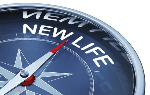 3d rendering of a compass with a new life icon 스톡 일러스트