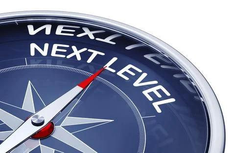 3d rendering of a compass with a next level icon 스톡 일러스트
