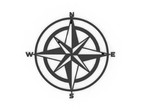 3d rendering of a compass north west south east isolated in white background Ilustração Stock