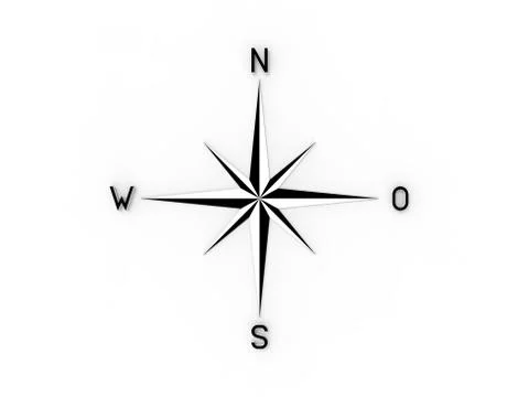 3d rendering of a compass north west south east isolated in white background Ilustração Stock